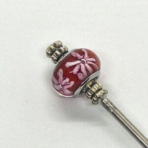 Bloomglaze Stainless Steel Hair Stick Red And Pink Floral Lamp Glass